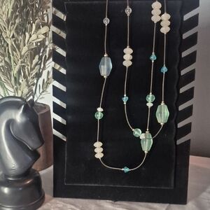 Vintage Chico's Blue and Green Sea Glass And Bead Necklace